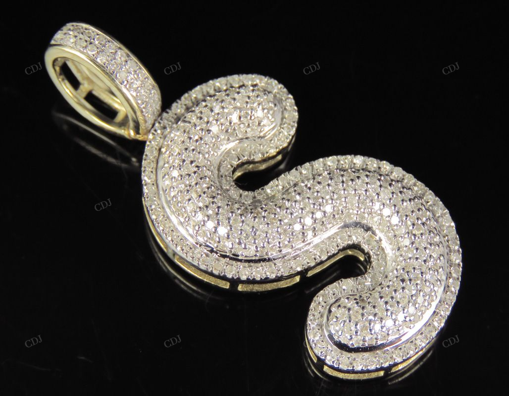 1.4" 0.80 CTW 10K Gold Natural Diamond Initial S Letter Pendant CustomDiamJewel