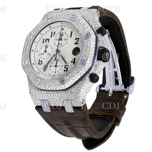Designed Analog Moissanite Brown Belt Watch on Factory Price customdiamjewel