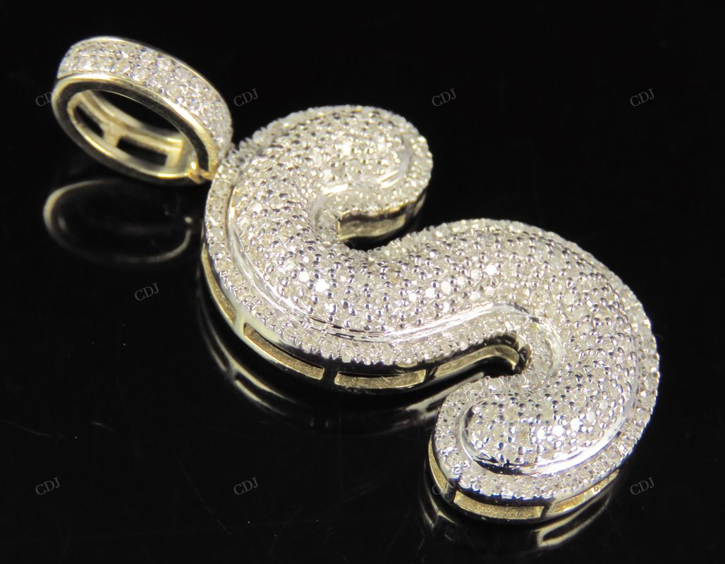 1.4" 0.80 CTW 10K Gold Natural Diamond Initial S Letter Pendant CustomDiamJewel
