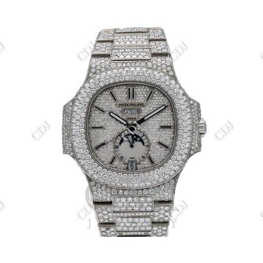 Full White Iced Out Day Date Patek Philippe Diamond Watch customdiamjewel