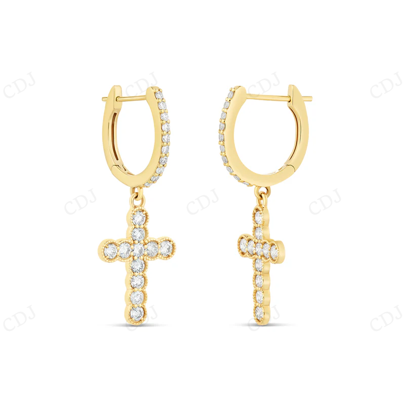 Luxury Cross Moissanite Diamond Huggie Earring CustomDiamJewel