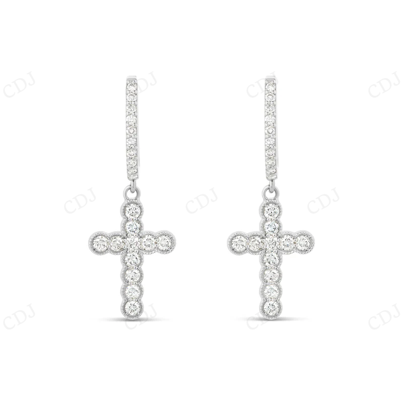 Luxury Cross Moissanite Diamond Huggie Earring CustomDiamJewel