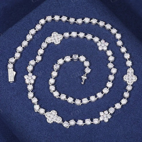 4mm Iced Out Moissanite Sterling Silver Flower Cross Chain Necklace hip hop jewelry CustomDiamJewel