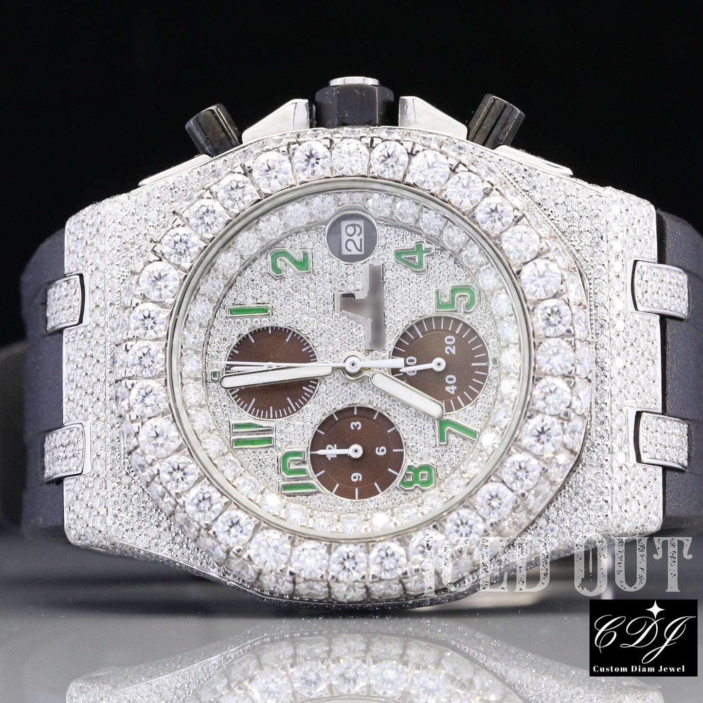 Iced Out Chrono Automatic Moissanite Silicon Belt Watch For Men customdiamjewel