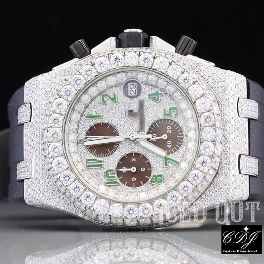 Iced Out Chrono Automatic Moissanite Silicon Belt Watch For Men customdiamjewel