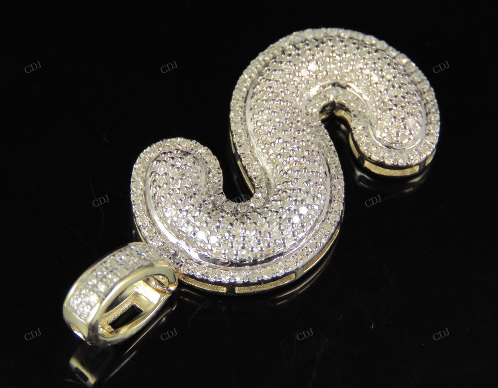 1.4" 0.80 CTW 10K Gold Natural Diamond Initial S Letter Pendant CustomDiamJewel