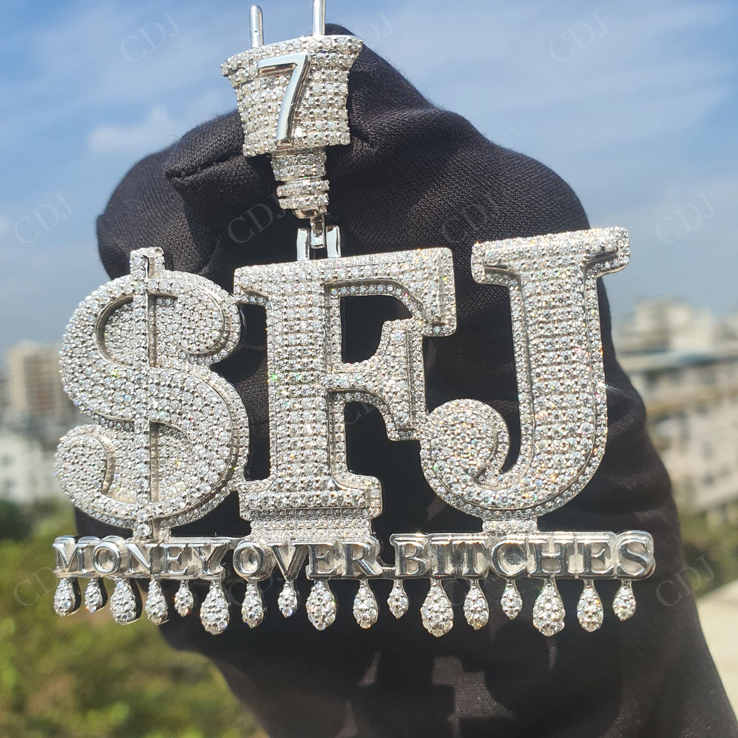"SFJ" Iced Out Moissanite Silver Pendant hip hop jewelry customdiamjewel   