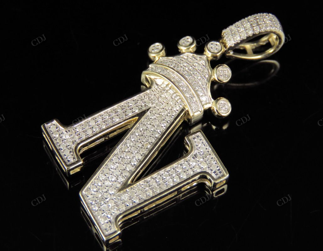 Initial Letter 'N' Diamond Crown Pendant 10K Gold CustomDiamJewel