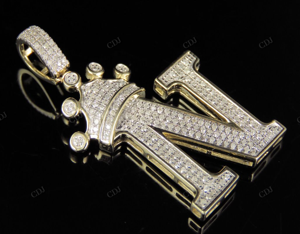 Initial Letter 'N' Diamond Crown Pendant 10K Gold CustomDiamJewel