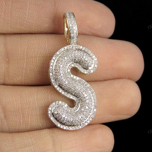 1.4" 0.80 CTW 10K Gold Natural Diamond Initial S Letter Pendant CustomDiamJewel