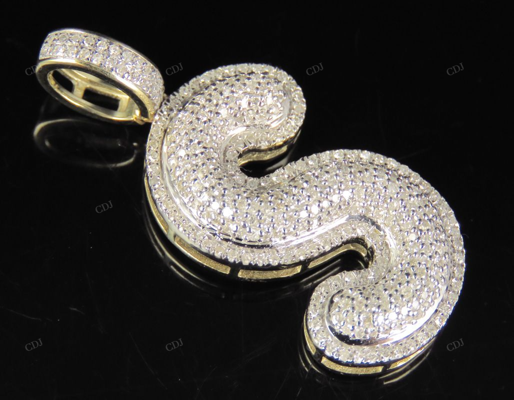 1.4" 0.80 CTW 10K Gold Natural Diamond Initial S Letter Pendant CustomDiamJewel
