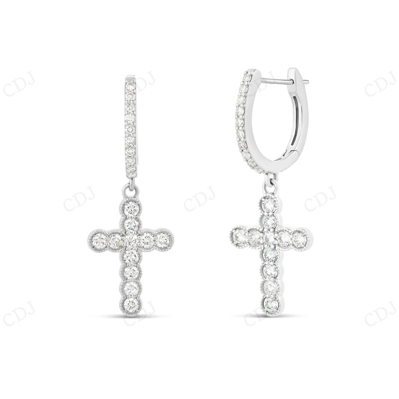 Luxury Cross Moissanite Diamond Huggie Earring CustomDiamJewel