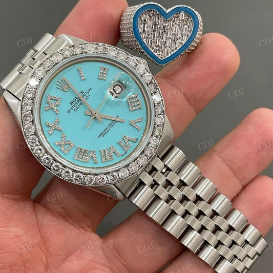 Rolex Stainless Steel Blue Dial Diamond Moissanite Watch customdiamjewel
