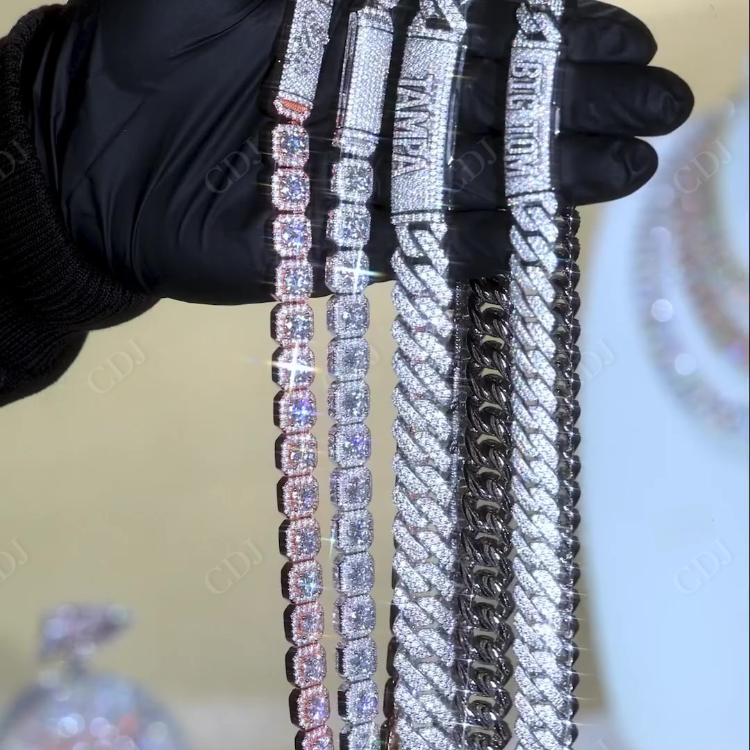 High Quality Moissanite Diamond Custom Hook Chain Neckalce hip hop jewelry CustomDiamJewel   