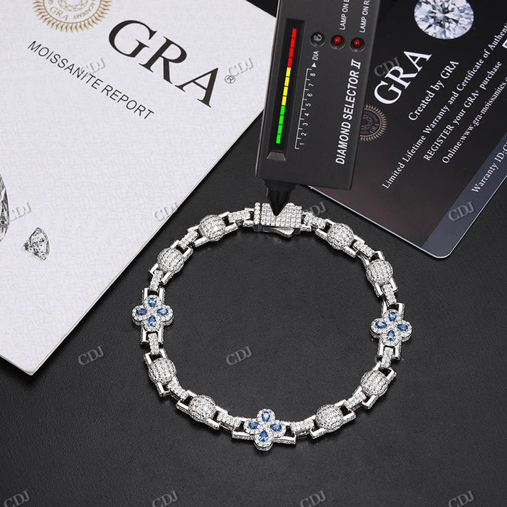 10mm S925 Moissanite Flower And Ball Stationed Link Chain hip hop jewelry CustomDiamJewel