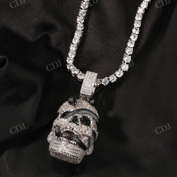 Hip Hop Moissanite Iced Snake Covered Skull Pendant  CustomDiamJewel   
