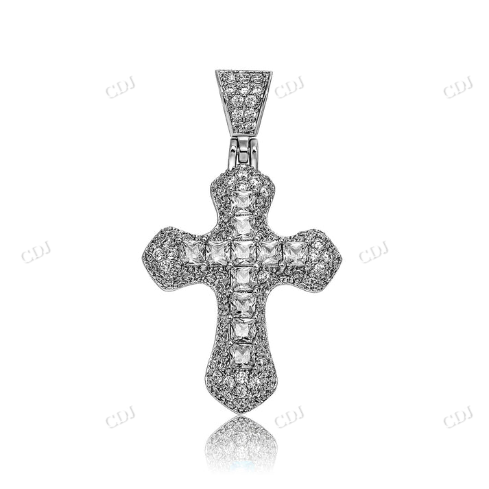 Princess Cut Sterling Silver Hip Hop Moissanite Cross Pendant customdiamjewel