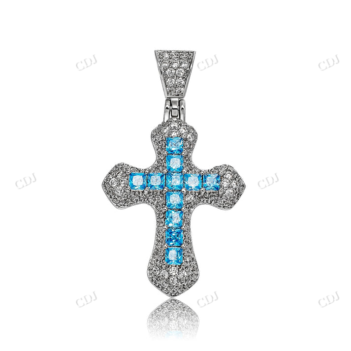 Princess Cut Sterling Silver Hip Hop Moissanite Cross Pendant customdiamjewel