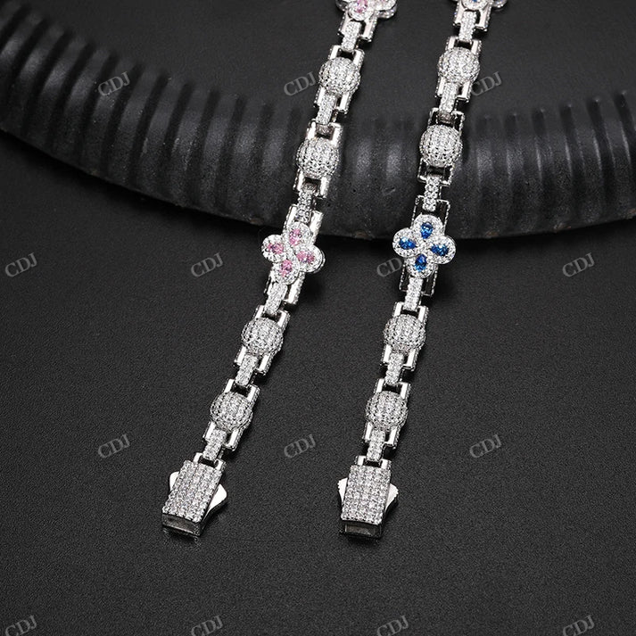 10mm S925 Moissanite Flower And Ball Stationed Link Chain hip hop jewelry CustomDiamJewel