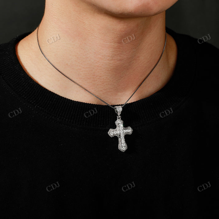 Princess Cut Sterling Silver Hip Hop Moissanite Cross Pendant customdiamjewel