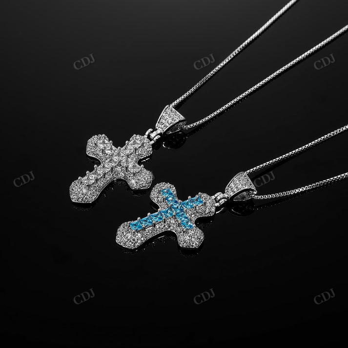 Princess Cut Sterling Silver Hip Hop Moissanite Cross Pendant customdiamjewel