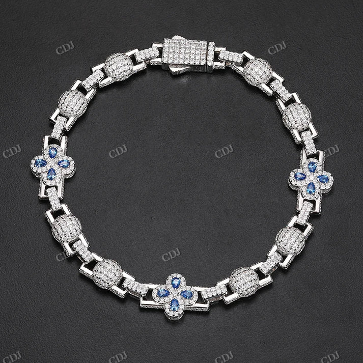 10mm S925 Moissanite Flower And Ball Stationed Link Chain hip hop jewelry CustomDiamJewel