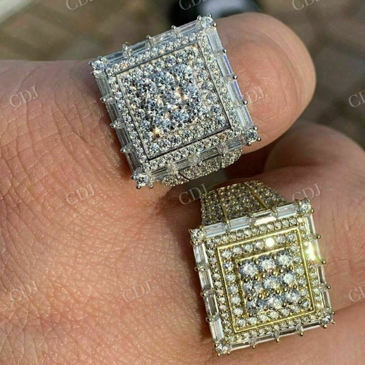 Men 14k Gold Diamond Square Iced Out Ring  customdiamjewel   
