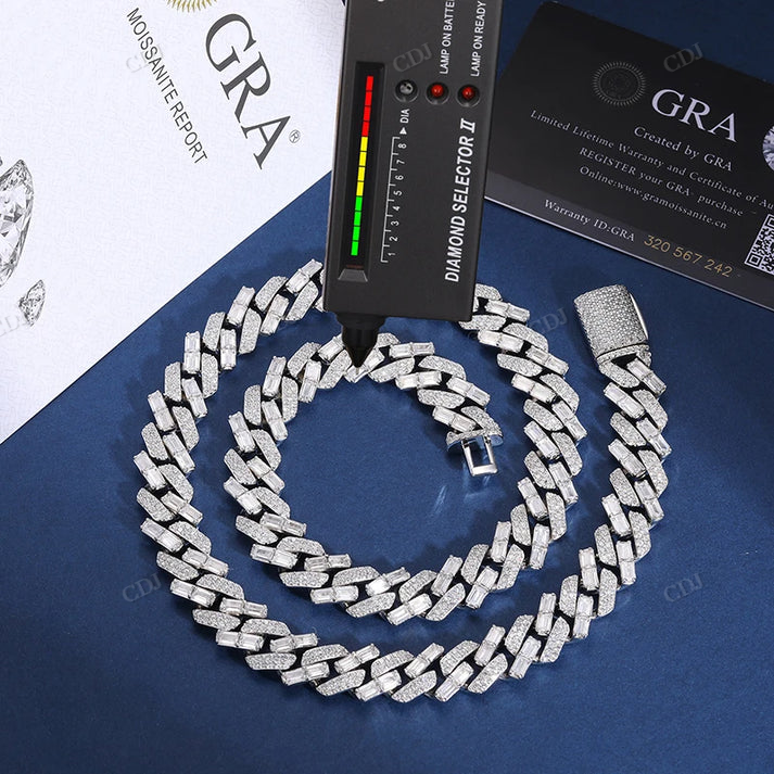 12MM Half Baguette Round Diamond Silver Cuban Chain hip hop jewelry CustomDiamJewel