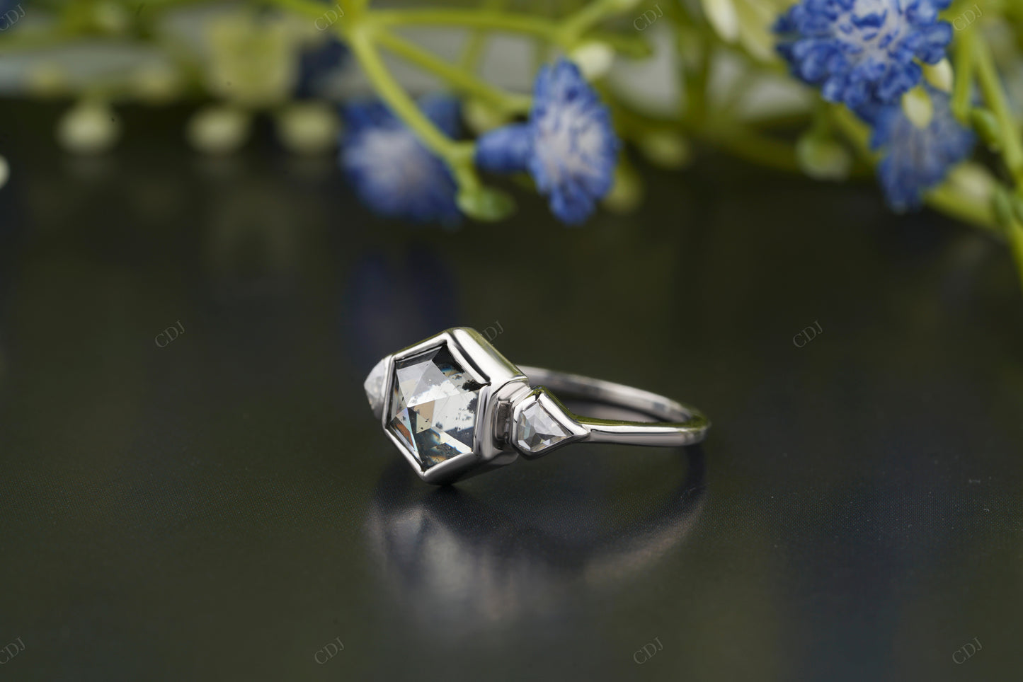 Geometric Hexagon Moissanite Ring