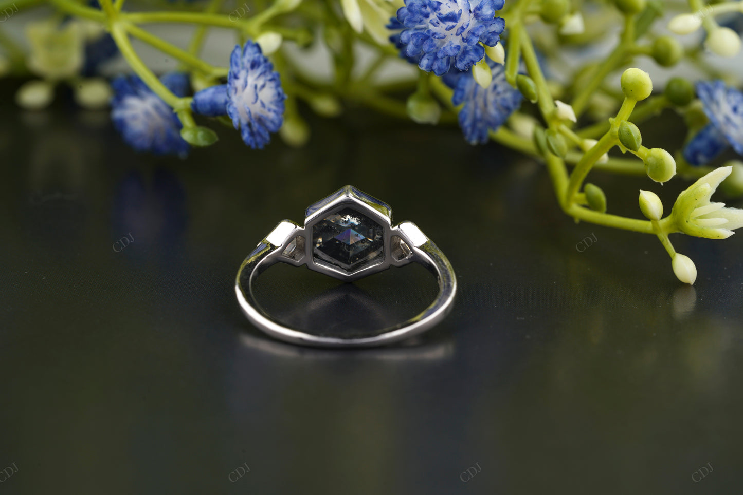 Geometric Hexagon Moissanite Ring