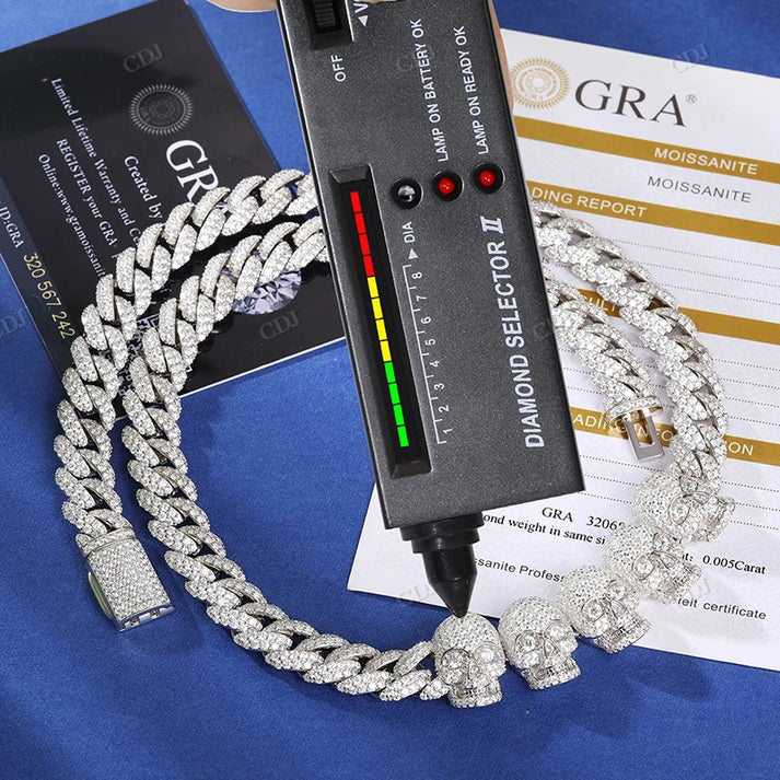 Hip Hop Sterling Silver Moissanite Skull Cuban Chain hip hop jewelry CustomDiamJewel