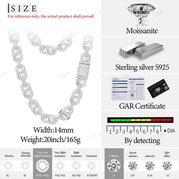 14mm S925 Moissanite Infinity Mariner Link Chain hip hop jewelry CustomDiamJewel