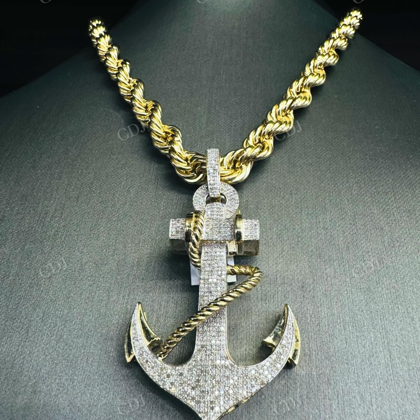 10K Yellow Gold Diamond Boat Anchor Charm Pendant hip hop jewelry CustomDiamJewel   