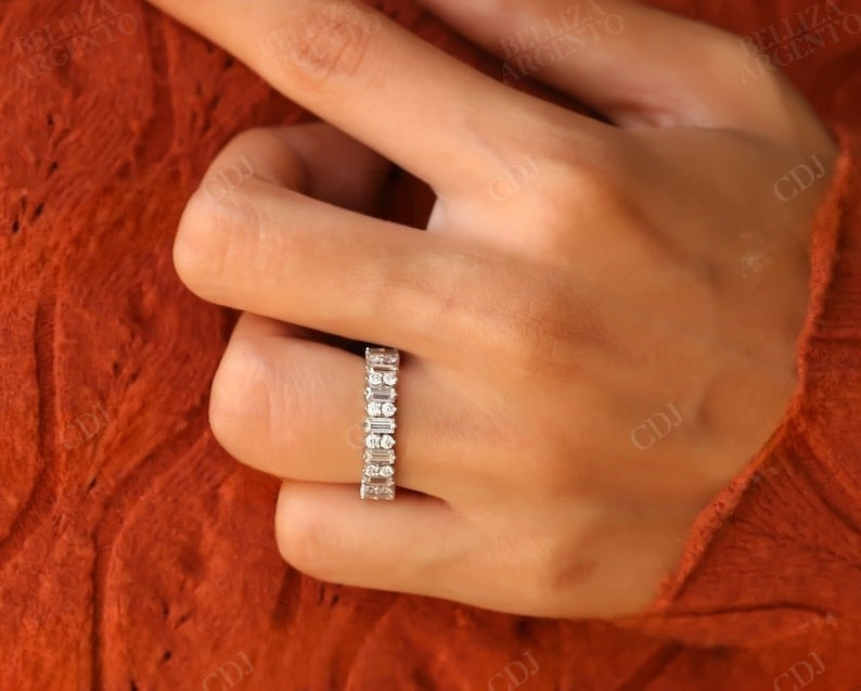 1.54CT Baguette and Round Natural Diamond Wedding Band  customdiamjewel   