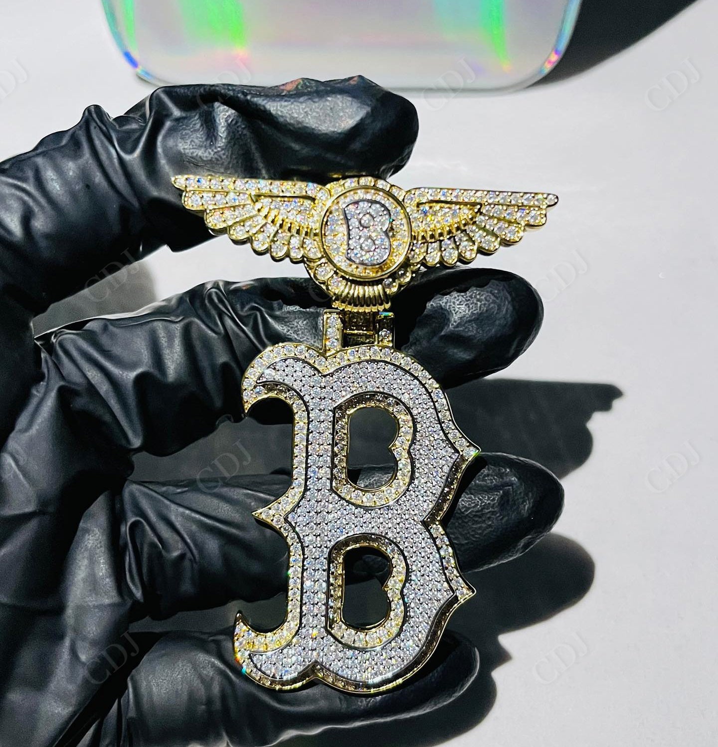 Fully Iced Out Wings 3D Custom Letter VVS Moissanite Handmade Silver Pendant hip hop jewelry CustomDiamJewel   