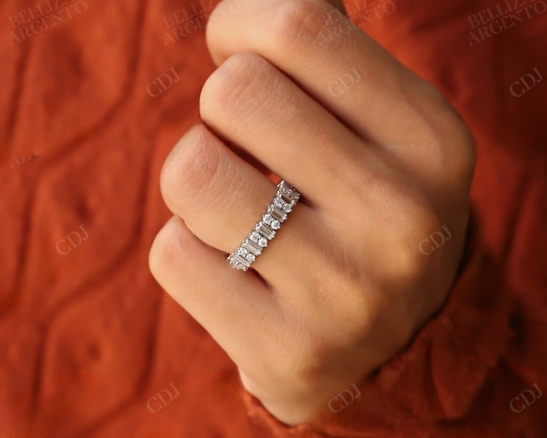 1.54CT Baguette and Round Natural Diamond Wedding Band  customdiamjewel   