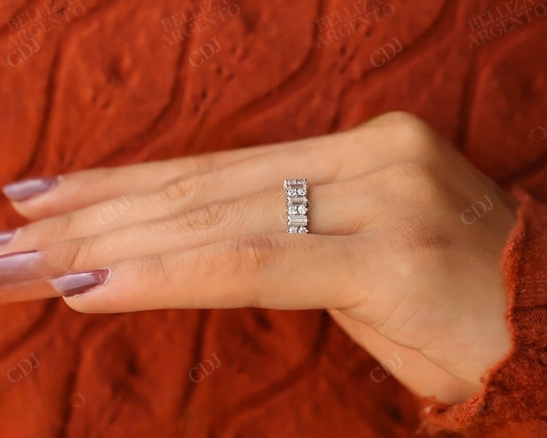 1.54CT Baguette and Round Natural Diamond Wedding Band  customdiamjewel   