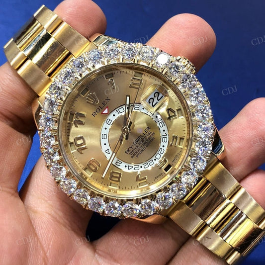 Luxury Diamond Bezel Yellow Bezel Stainless Steel Rolex Moissanite Watch customdiamjewel