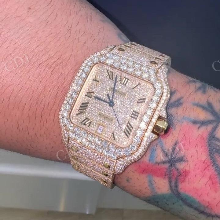 Rose White Cartier Moissanite Diamond Set Iced Out Hip Hop Men Wrist Watch hip hop jewelry CustomDiamJewel