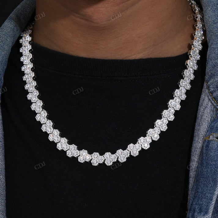 10MM Honeycomb design Full White Diamond Chain hip hop jewelry CustomDiamJewel