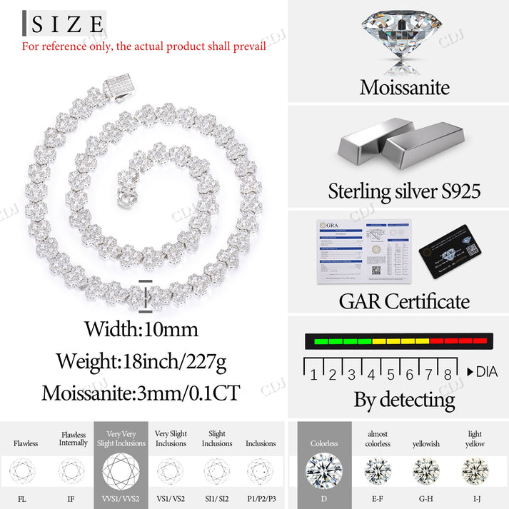 10MM Honeycomb design Full White Diamond Chain hip hop jewelry CustomDiamJewel