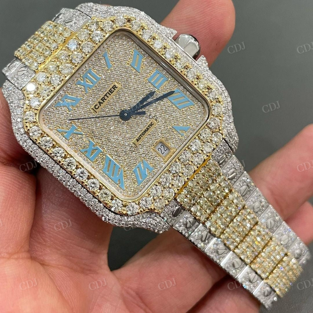 Customized Hip Hop Two Tone Cartier Diamond Moissanite Watch customdiamjewel