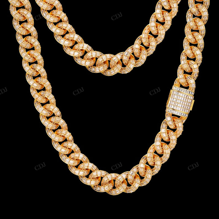 Hip Hop 15MM Baguette Lab Diamond 14k Gold Cuban Chain hip hop jewelry CustomDiamJewel