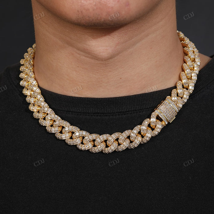 Hip Hop 15MM Baguette Lab Diamond 14k Gold Cuban Chain hip hop jewelry CustomDiamJewel