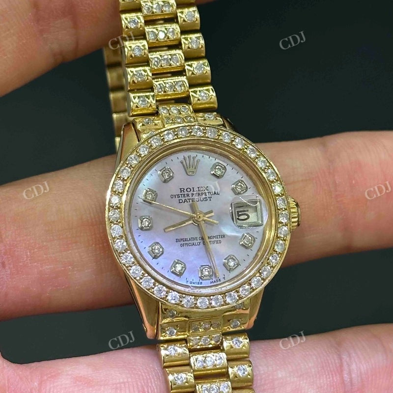 Moissanite Yellow Dial Bezel Set Rolex Watch customdiamjewel