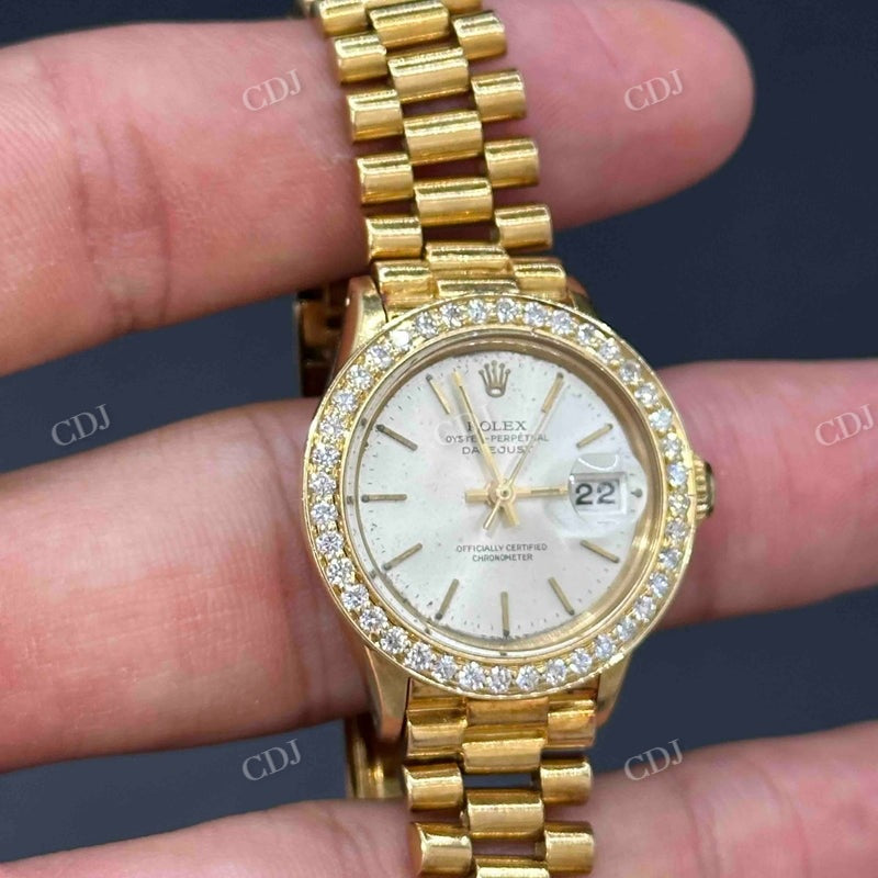 Moissanite Yellow Dial Bezel Set Rolex Watch customdiamjewel
