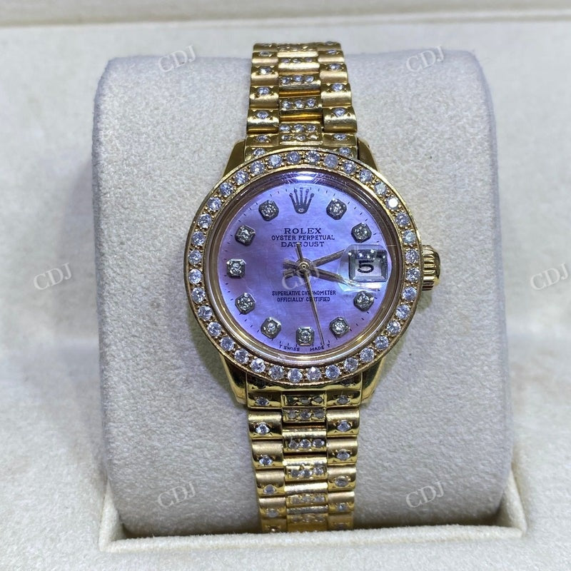 Moissanite Yellow Dial Bezel Set Rolex Watch customdiamjewel