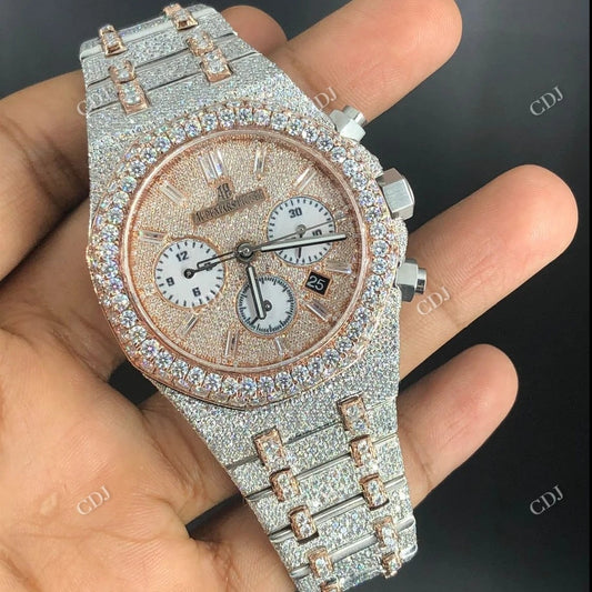 Hand Set Iced out Moissanite AP Chrono Watch customdiamjewel