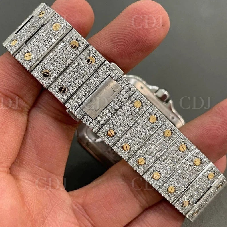Cartier Skeleton VVS fully Iced Out Diamond Stainless Steel Watch customdiamjewel