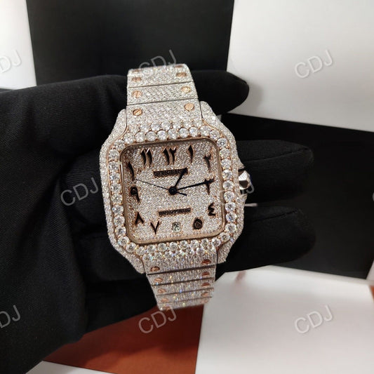 Cartier Santos Iced Out Diamond Arabic Dial Watch customdiamjewel